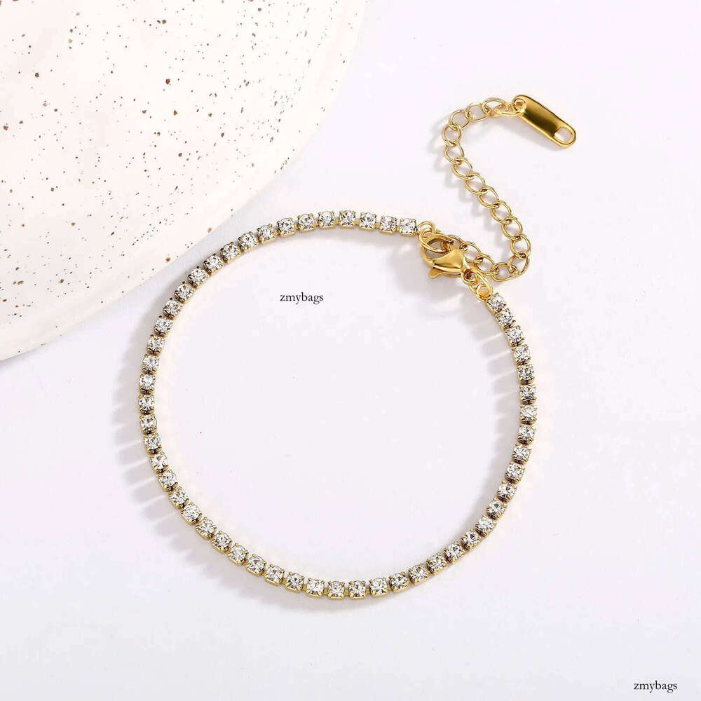 2MM Stainless Steel Prong Tennis Chain Bracelet 7 Inches Gold Plated Hip Hop Sparkly Chains Bracelets Wrist Jewelry For Women Bijoux Gifts
