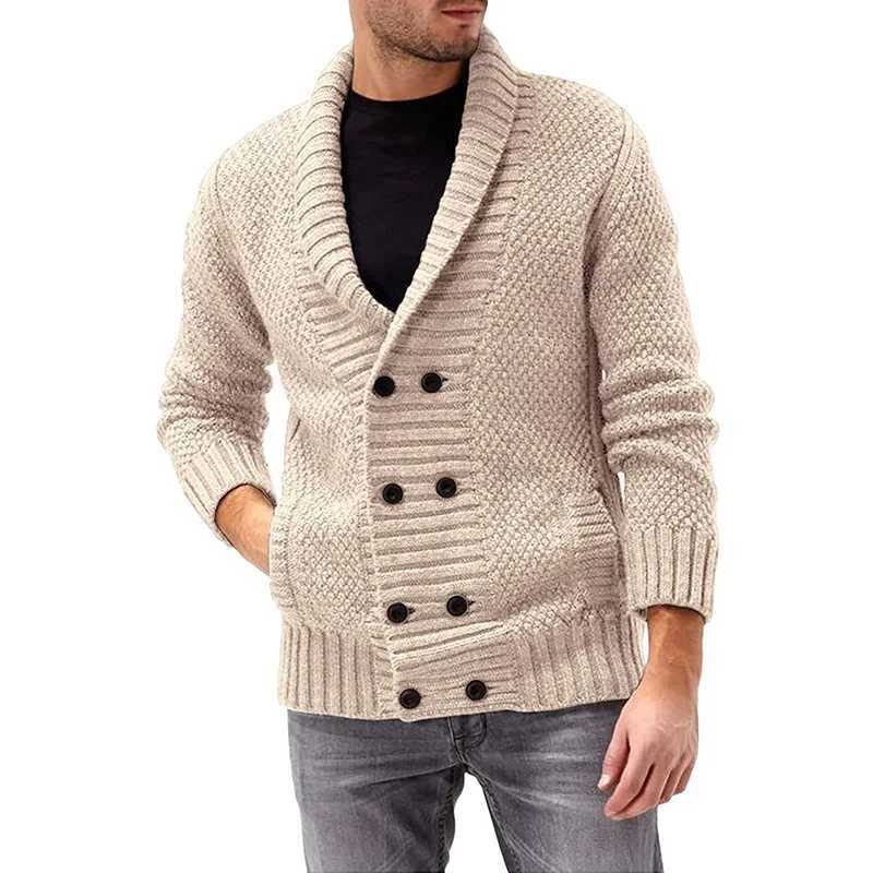 2021 New Men Sweaters Coat Sweater Cardigan Solid Color Double-breasted Long Sleeve Knitted Coat Mens Clothing XJ250805
