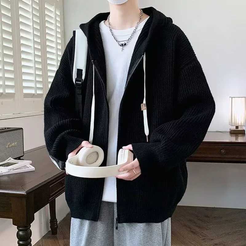 2025 Zipper Knitted Hooded Sweater For Men Korean Fashion Vintage Cardigan Knitwear Y2K Streetwear Casual Jackets Mens Jersey XJ250805