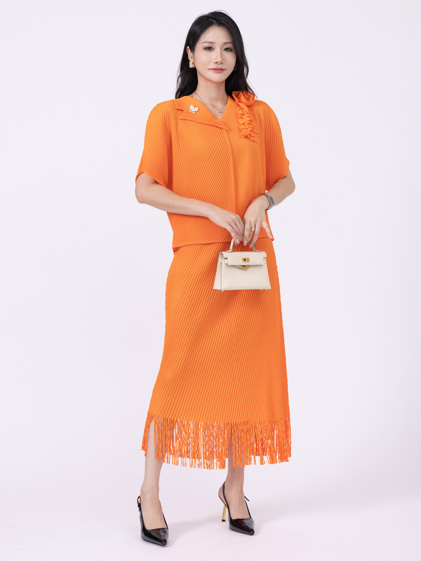 Two Piece Dress Pleated two-piece suit dress Chic Women's Pleated Ensemble: A Dapper Two-Tiered Suit Outfit for Any Occasion ZR003