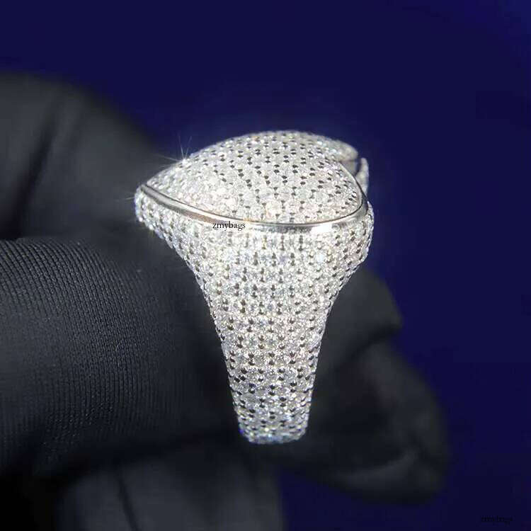 Yy Rts Iced Out Heart Vvs Moissanite Pass Dia Tester Sterling Sier Hiphop Fine Jewelry Rings for Men