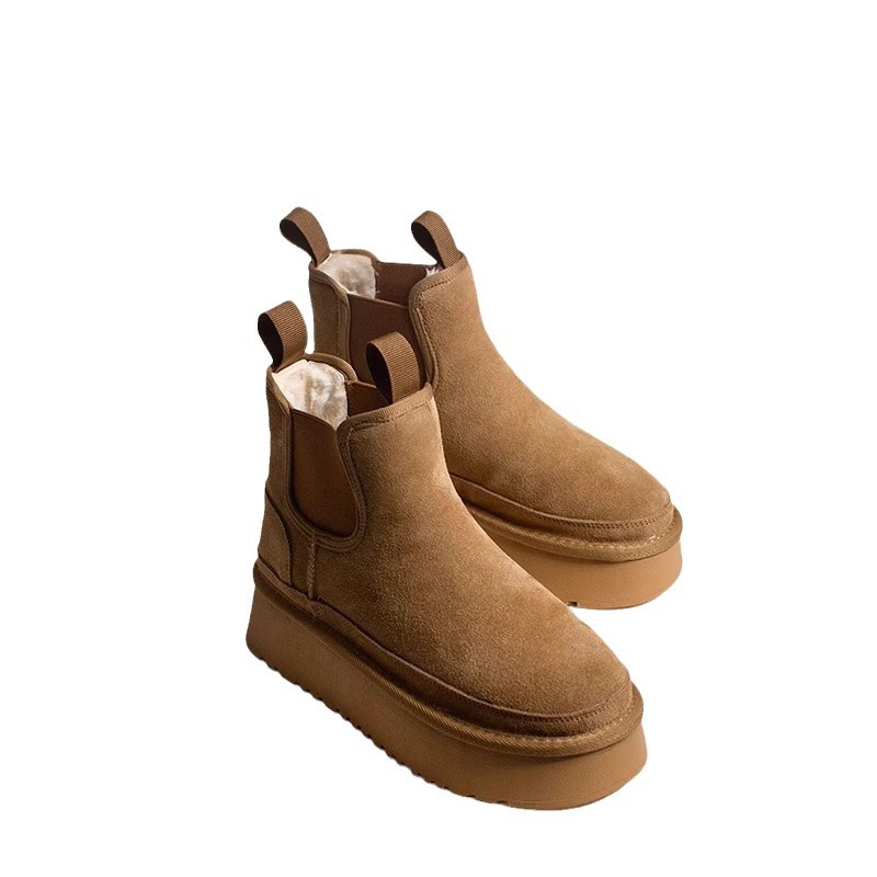 Women's snow boots new thick - soled fleece - lined thickened short - tube height - increasing cotton shoes chimney - style boots for winter new