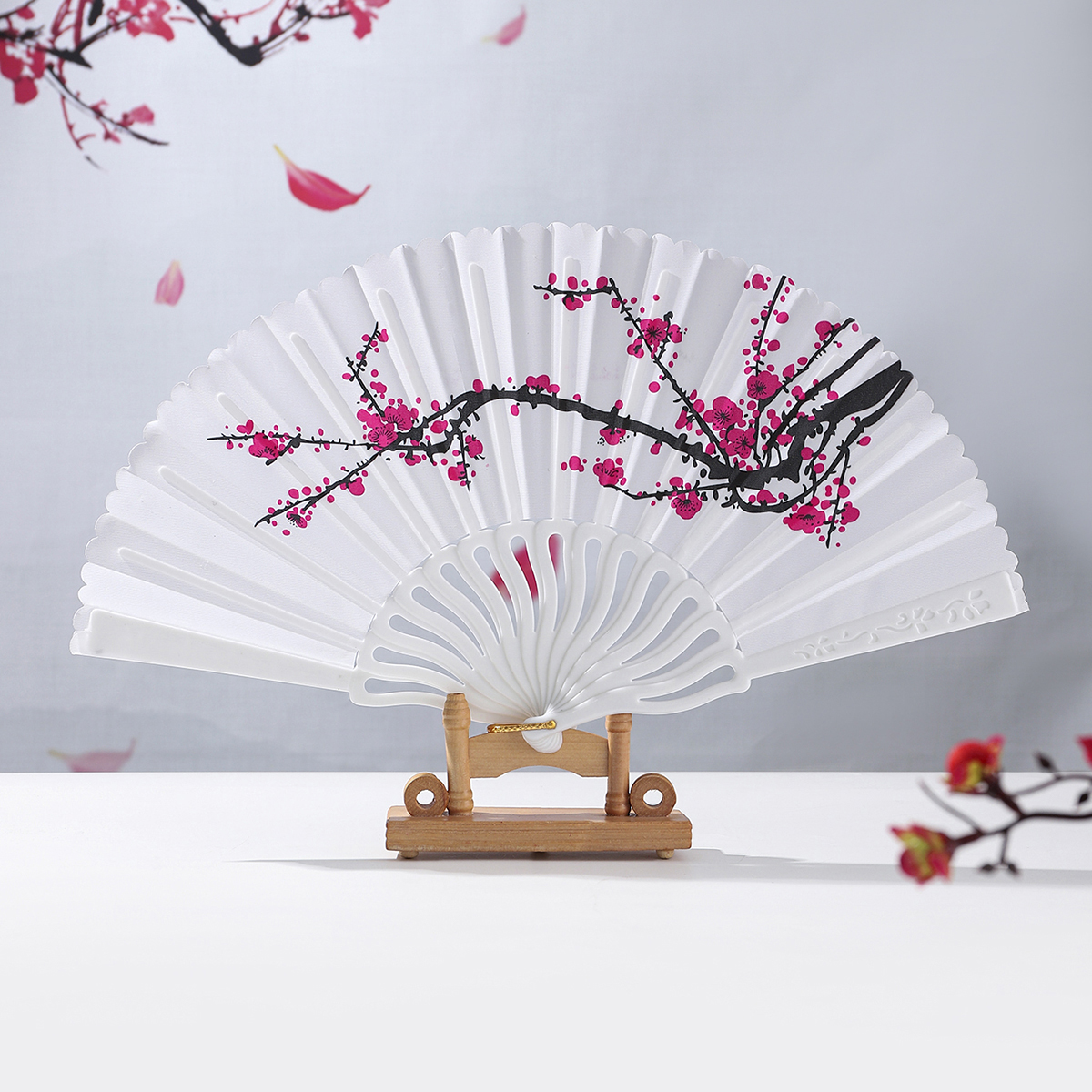 Handmade Chinese Folding Fan, Bamboo/Plum Blossom Motif, Retro Decor Fan for Home & Collection