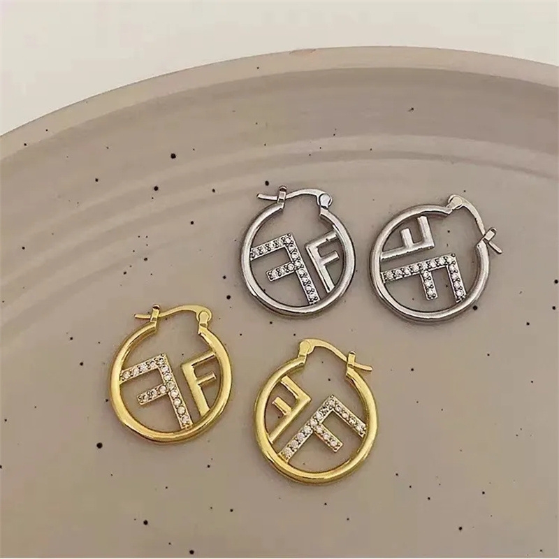 Designer Earring 18K Gold Plated Alphabet Letter Hollow Stud Earring Paved AAA Cubic Zirconia Diamond Fashion High-end Jewelry wholesales drop shippin
