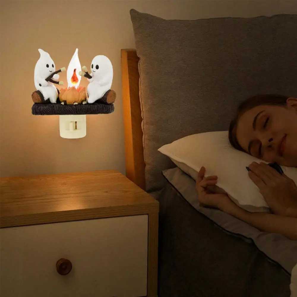 2025 Halloween Decoration New Ghost Bonfire Night Light EU US UK Plug Funny Cute Ghost Design Lamp Home Decor XJ250804