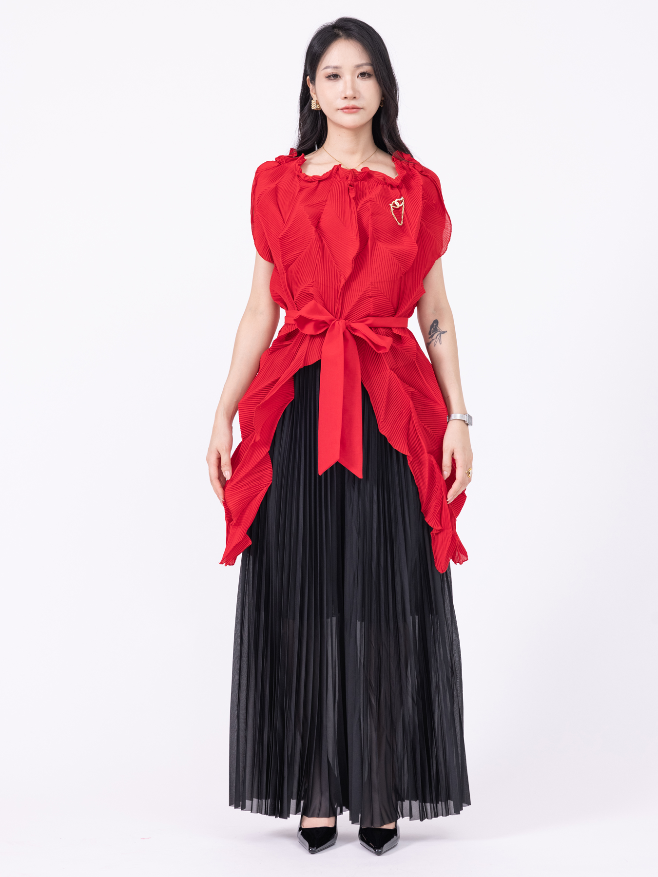 Two Piece Dress Casual Womens Pleated Overall Set Versatile Twill Material for Everyday Wear Pleated two-piece overalls ZR006