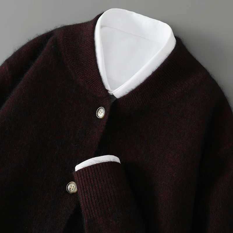 Autumn and Winter New Stand-Up Collar Mink Cashmere Cardigan Mens Loose Padded Sweater Business Casual Knitted Coat XJ250805