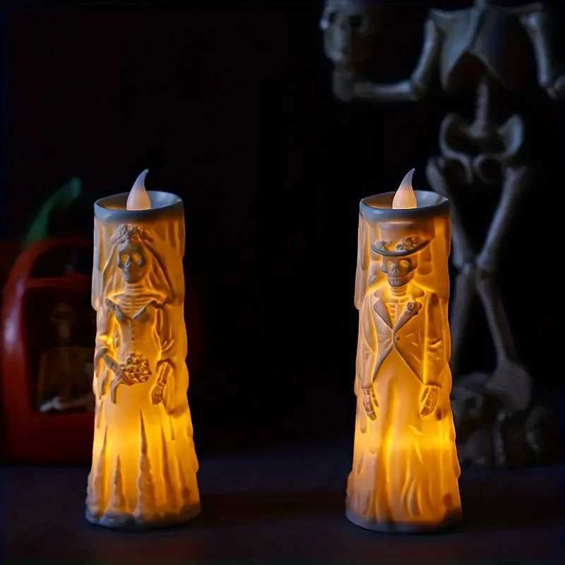 Halloween Skeleton Lamp LED Luminous Candle Horror Decoration Prop Ghost Bride and Groom Couple Lamp Ornament Halloween Decor XJ250804