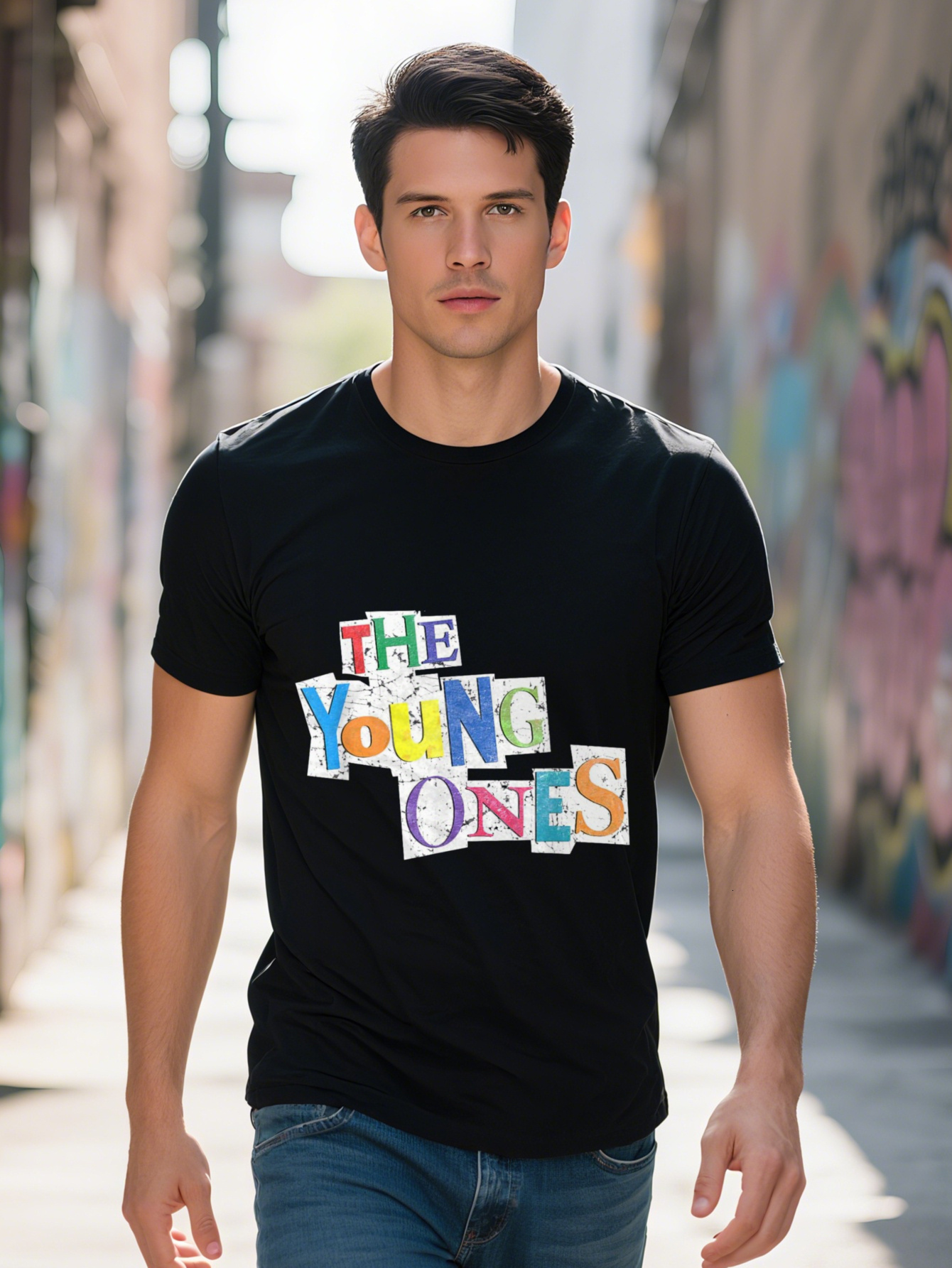 Men's 220g T-Shirt - The Young Ones 80s British TV Show Graphic T-Shirt, Black Design, Regular Fit Short Sleeve Casual Shirt, Machine Washable, B