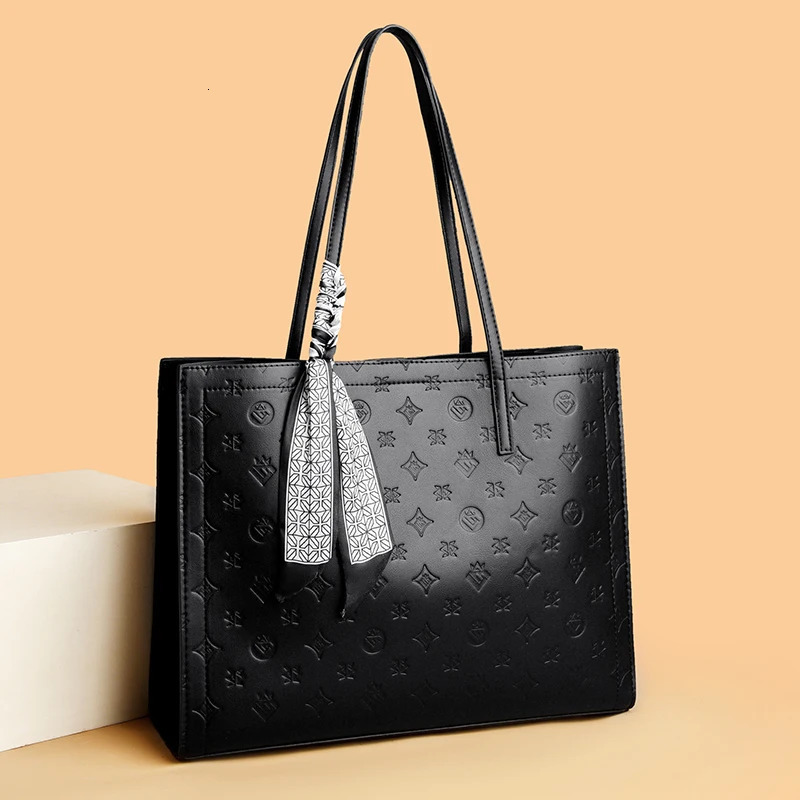 Women Handbag High Quality Soft Leather Shoulder Bag Large Capacity Women Silk scarf Printed Shopping Bags 250805