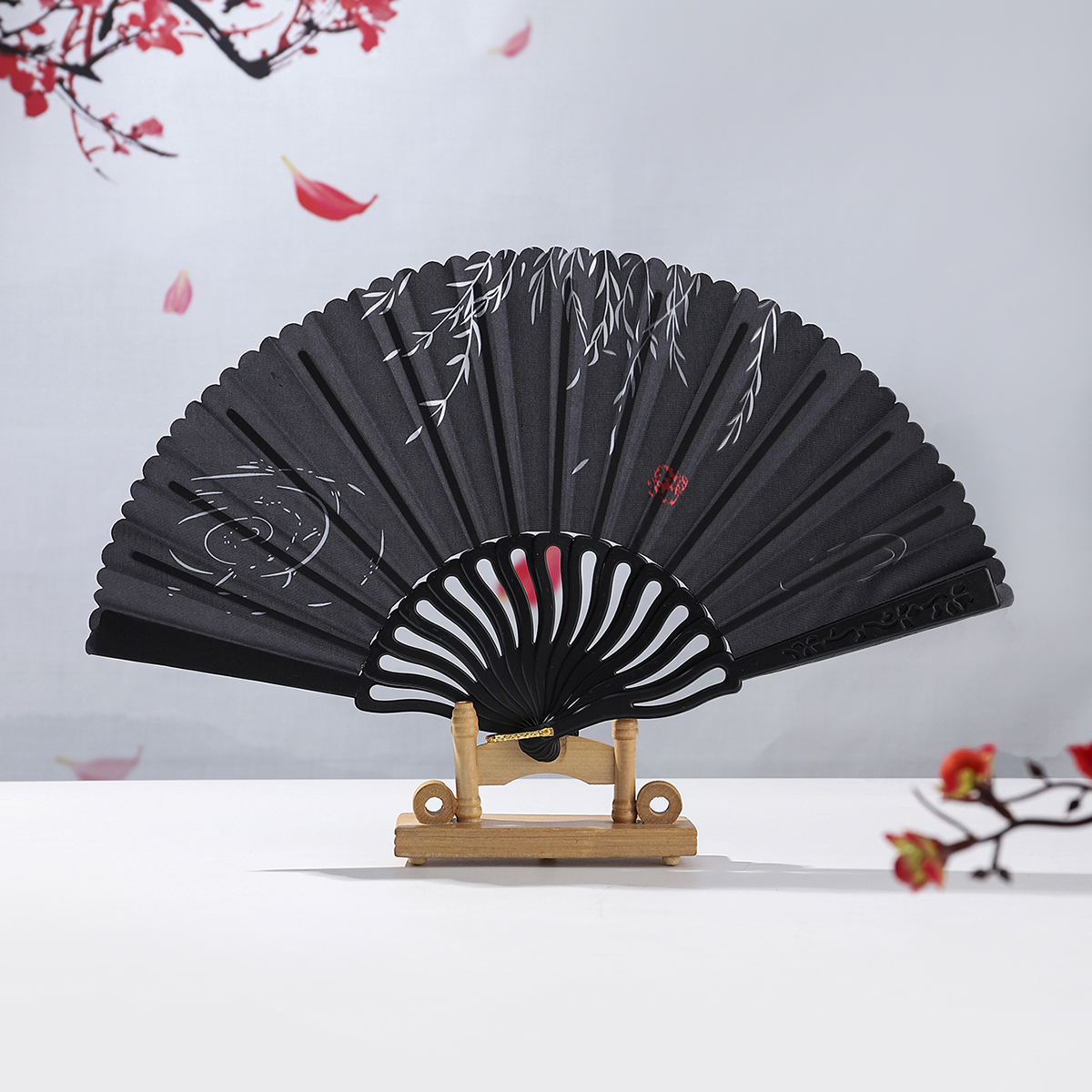 Handmade Chinese Folding Fan, Bamboo/Plum Blossom Motif, Retro Decor Fan for Home & Collection