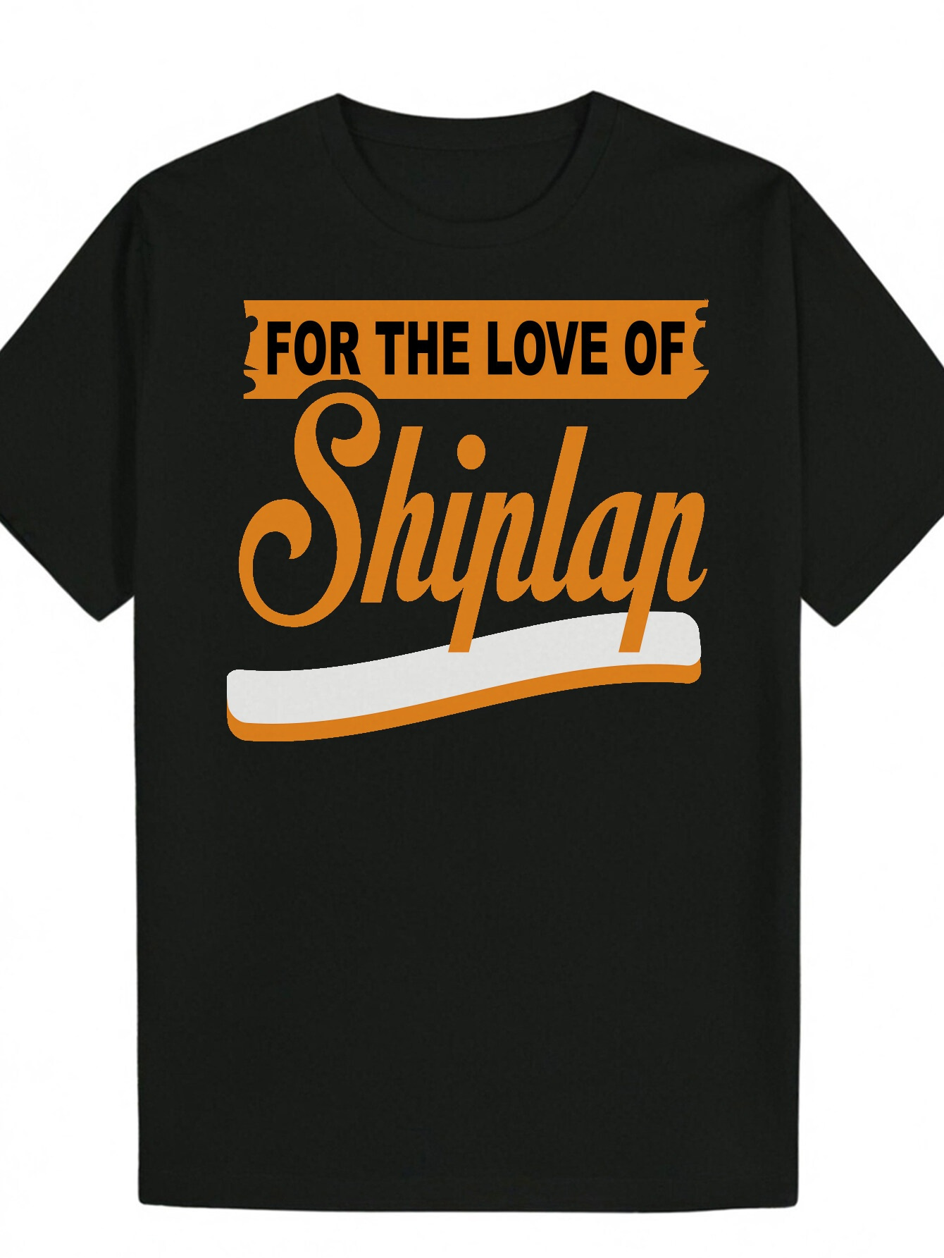 Men's Summer Pattern T-Shirt - Round Neck, Polyester Fiber, Black with Orange 'for the Love of Shipley' Print, Lightweight and Breathab