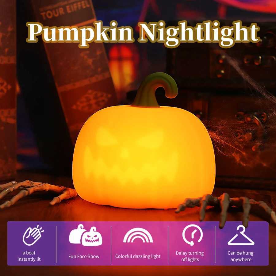 Led Pumpkin Night Light for Halloween Party Decor Dimmable Bedside Lamp Rechargeable Touch Night Lamp Warm White or 7 Colors XJ250804