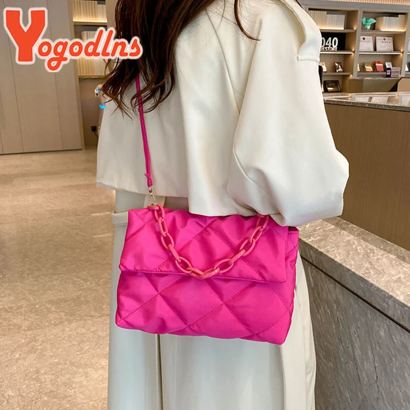 Yogodlns Large Capacity Crossbody Square Bags Casual Chain Women Underarm Fashion Quilted Allmatch Winter Simple Shopping 250804