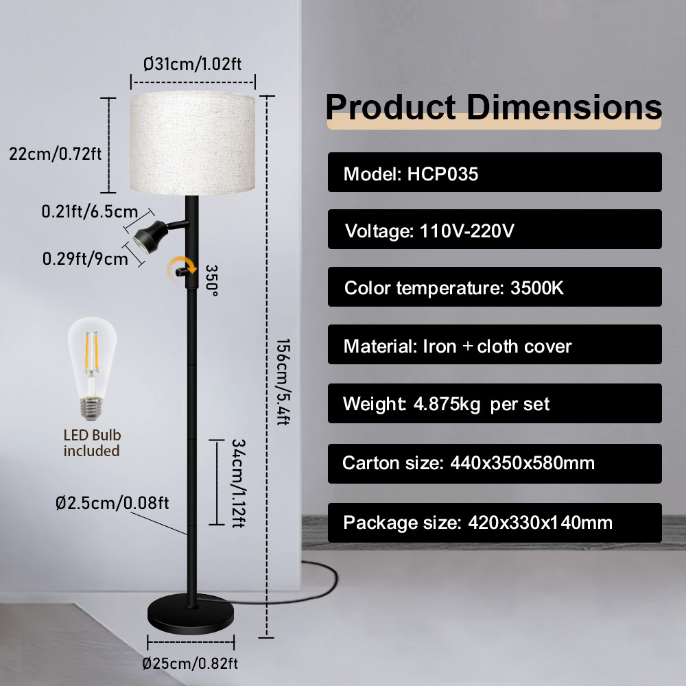 Adjustable Head Sofa Floor Lamp with Traditional Aesthetic Good helper for creating atmosphere HCP035