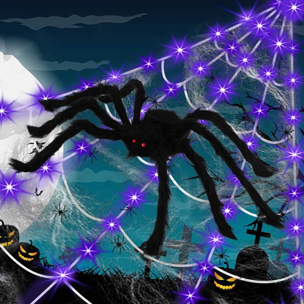 Halloween Spider Web Light Up Spider Web 8 Modes Spider Net Lights 250 LEDs Decorative Spiderweb Light for Garden Yard XJ250804