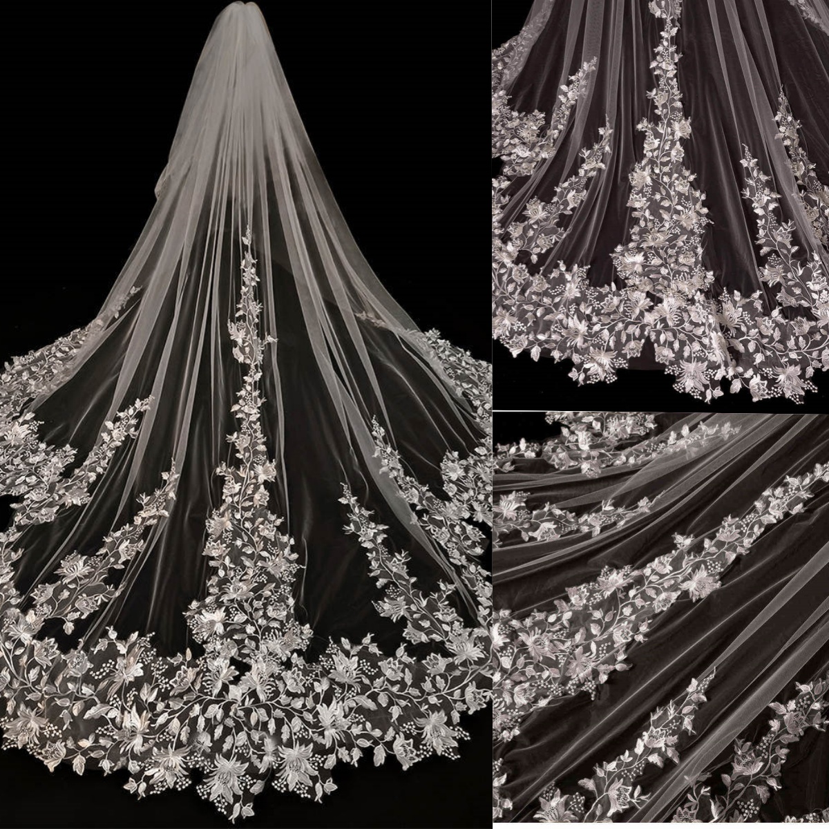 Luxury Two Layer Wedding Veils Cathedral Length Tulle Appliques Edge Brida Veils Custom Made Wedding Accessories