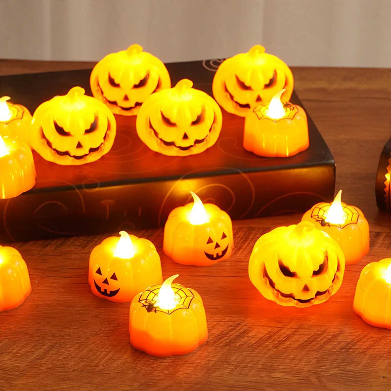 12pcs Electronic Candles Halloween Pumpkin Lamp Ornaments Decor Festival Party Scene Setting Jack-O-Lantern Props Accessories XJ250804