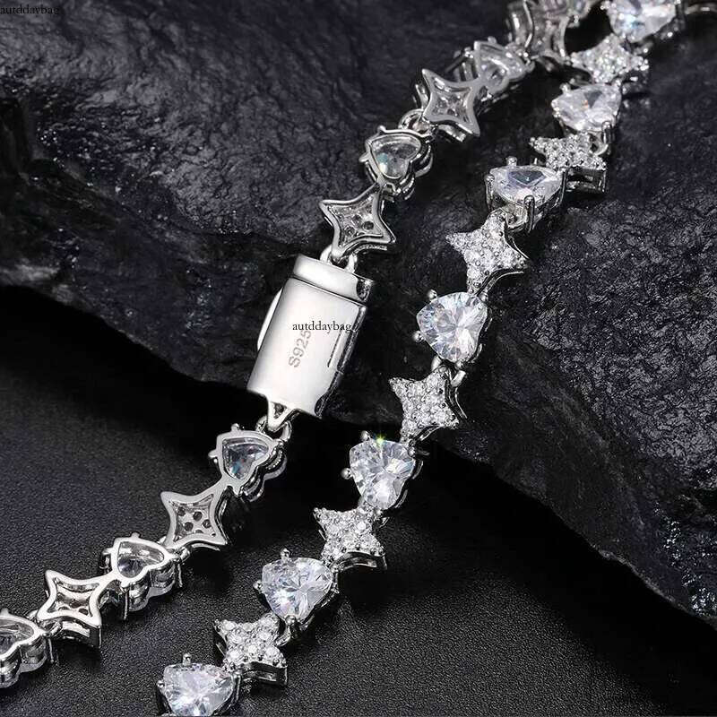Heart Moissanite VVS1 Sier For Women Iced Out Chain Link Necklace Unisex Fine Hip Hop Jewelry