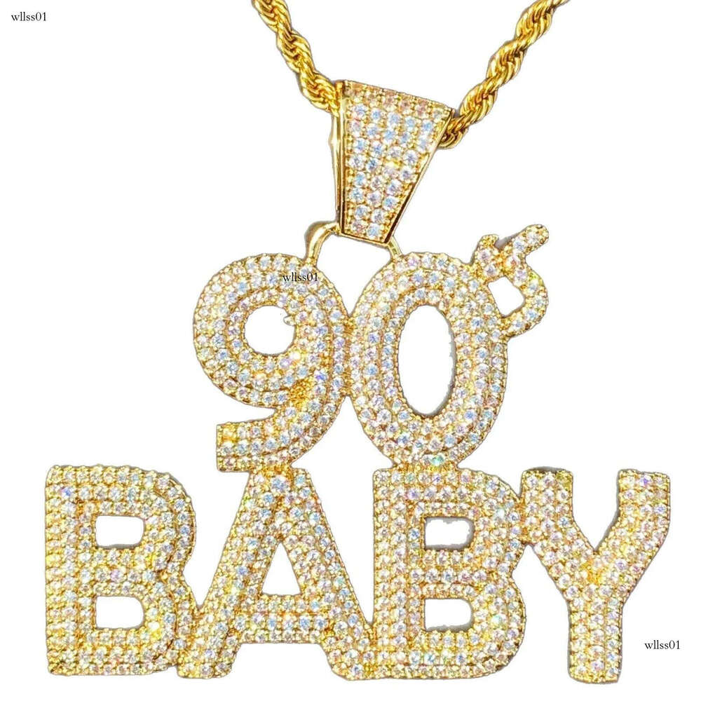 Hip Hop 90sBABY Letters Pendant Necklace 5A Zircon Gold Plating Mens Jewelry Gift