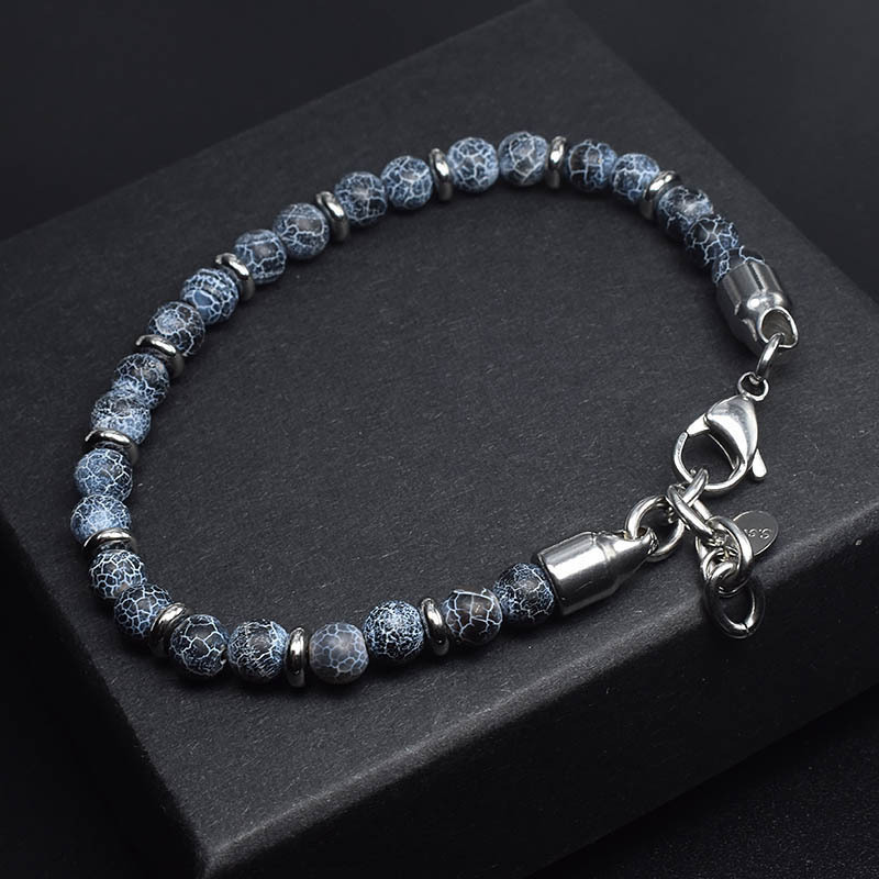 Charm Bracelets High Quality Black Faceted Agate Round Beads Stainless Steel Bracelet For Fashion Men's Jewelry 231009