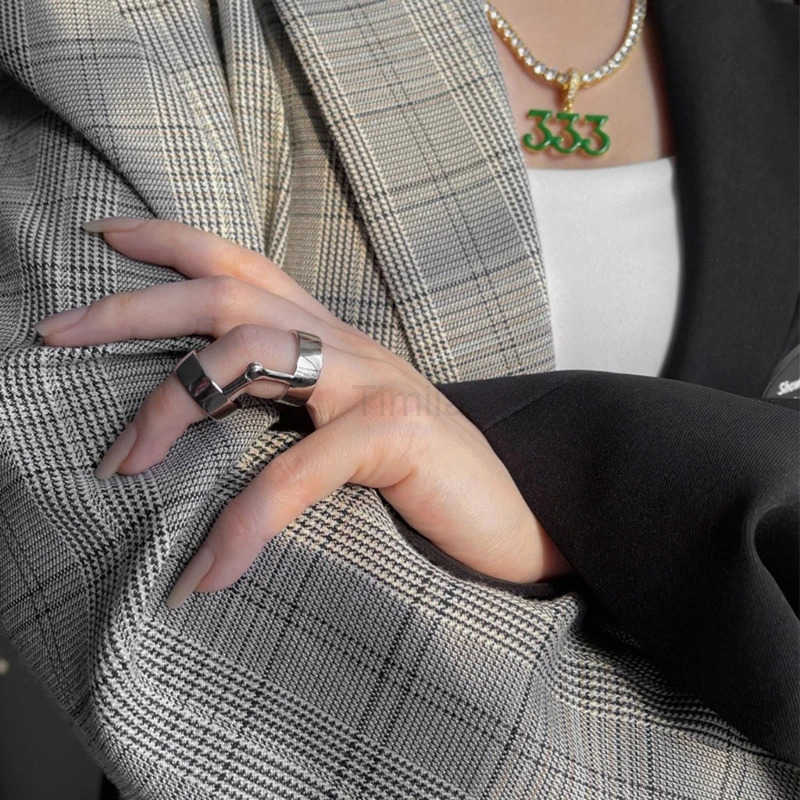 Cyberpunk-Finger Ring Joint Punk Gothic Rock Hinged Finger Rings Double Loop Long Rings Jewelry Halloween Cosplay U250805