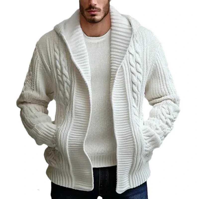Men Cardigan Sweaters Hooded Coat Full Sleeve Solid Coats Casual Loose Outerwear Splice Open Stitch Autumn Winter 2024 XJ250805