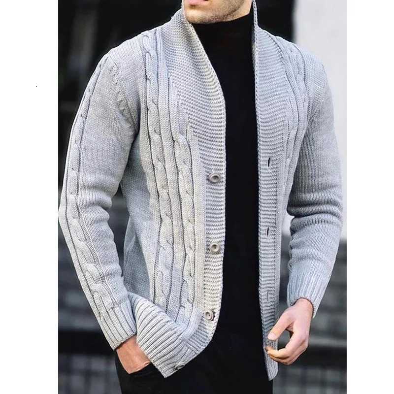 Mens Casual V-Neck Button-Up Cardigan Solid Color Knit Sweater for Fall Winter Machine Washable knitwear coat mens sweater XJ250805