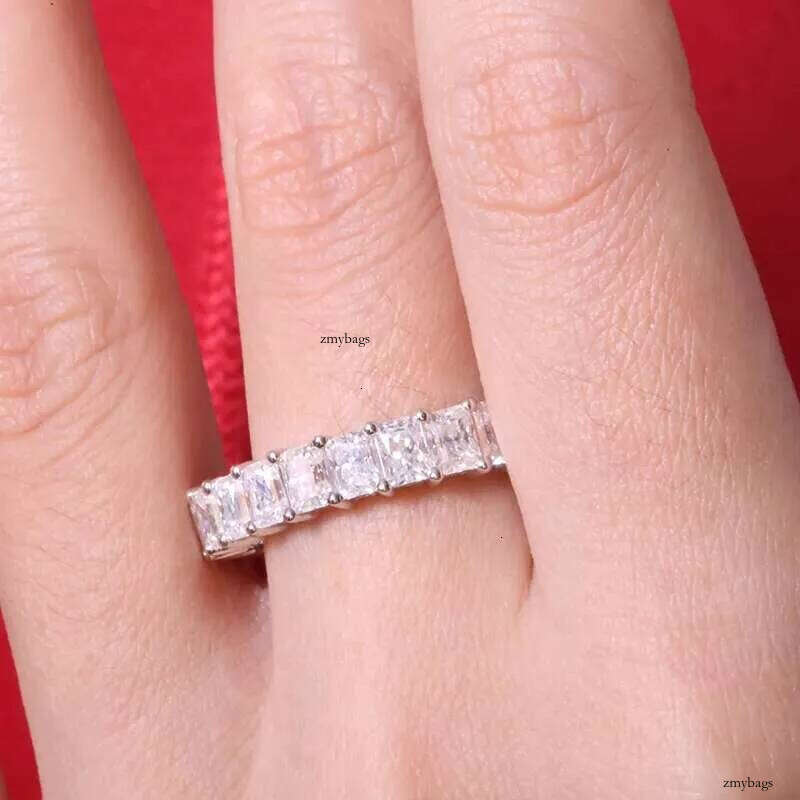 AEAW Solid 14K White Gold D Color Radiant cut 0.3ct Each Moissanite Engagement Ring Full Dia band For Women