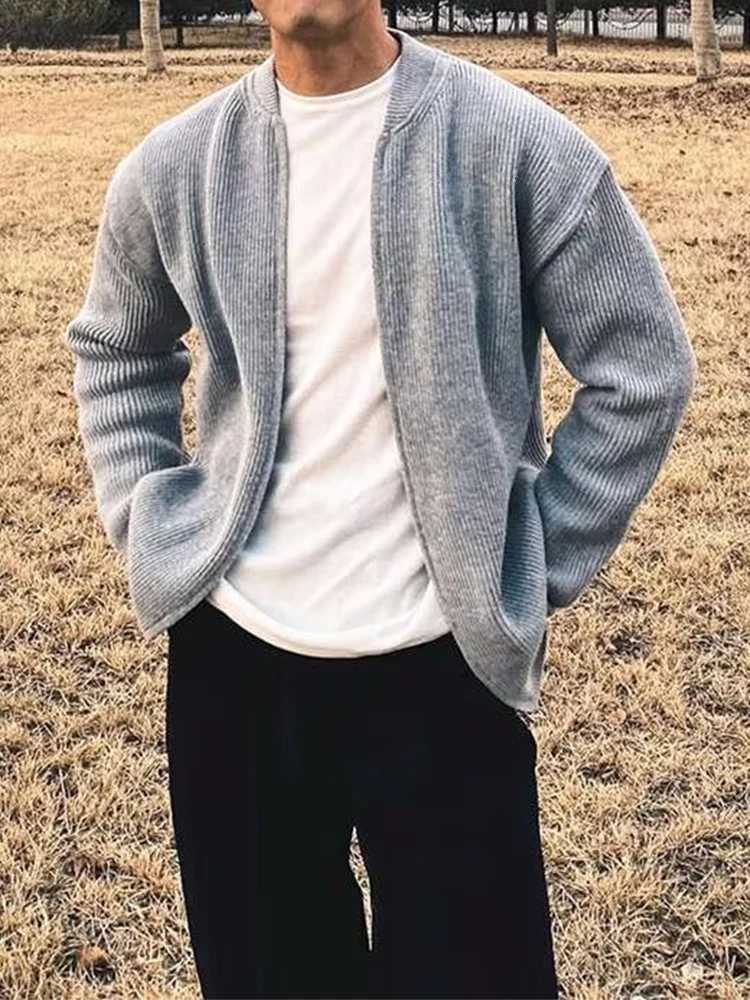 Fashionable Mens Slim Knitting Jackets 2025 Autumn New Casual Solid Color Knit Coats Men Vintage O Neck Zip-Up Knitted Cardigan XJ250805