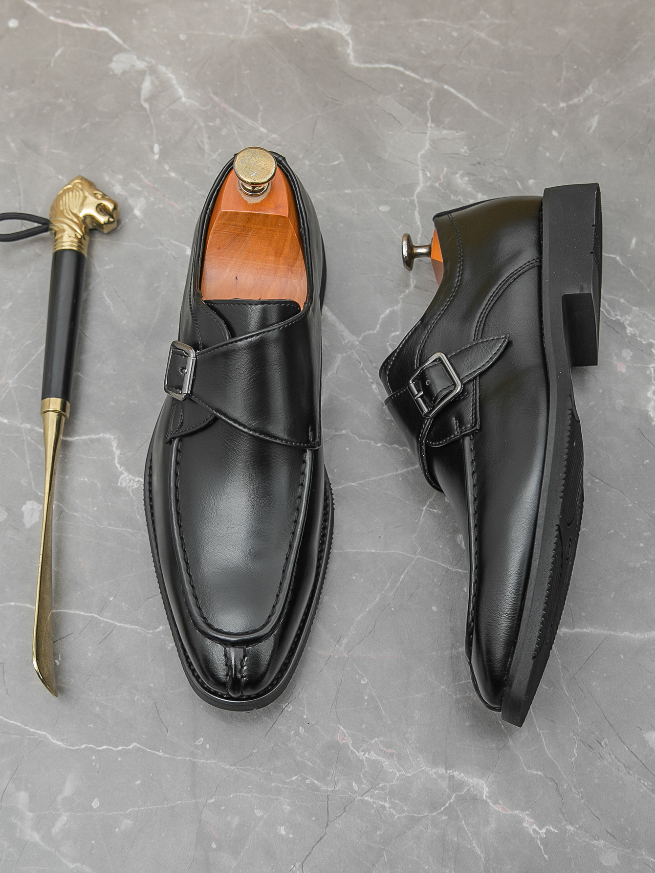 1892-Men's handmade new British style buckle business leather shoes, formal single shoes, office professional clothing, men's shoe trend