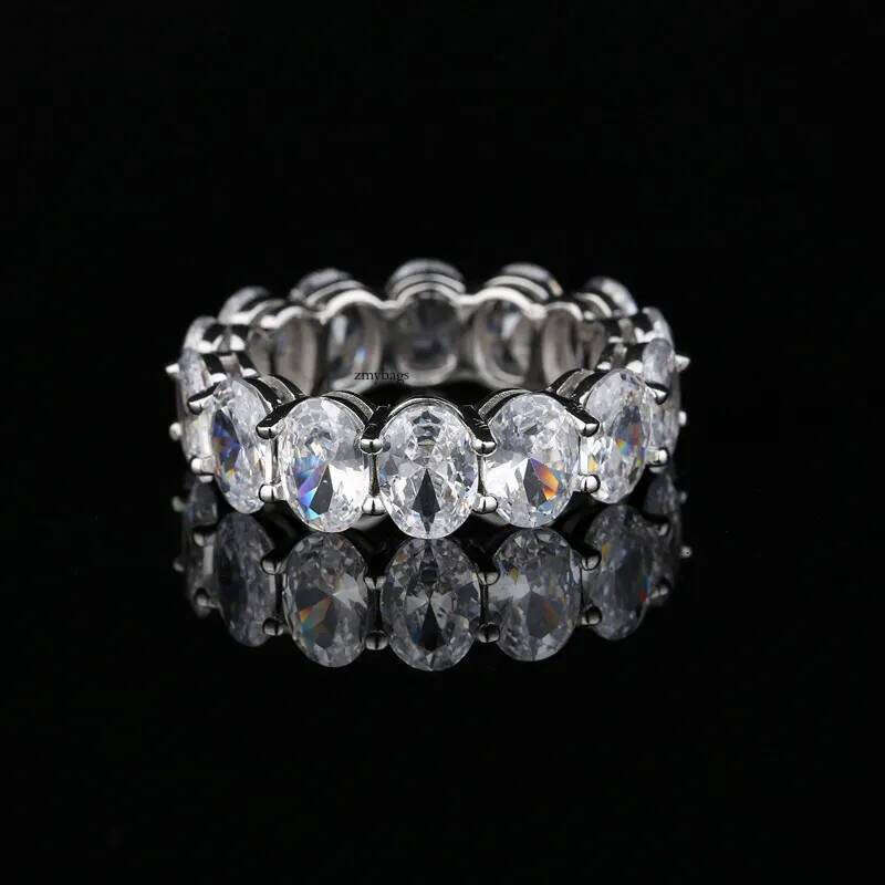2025 Rulalei Ins Top Sell Gorgeous Jewelry Pure 100% Sterling Sier Oval Cut Stack Lab White Moissanite Dia Eternity Lady Women Wedding Band Ring Gift