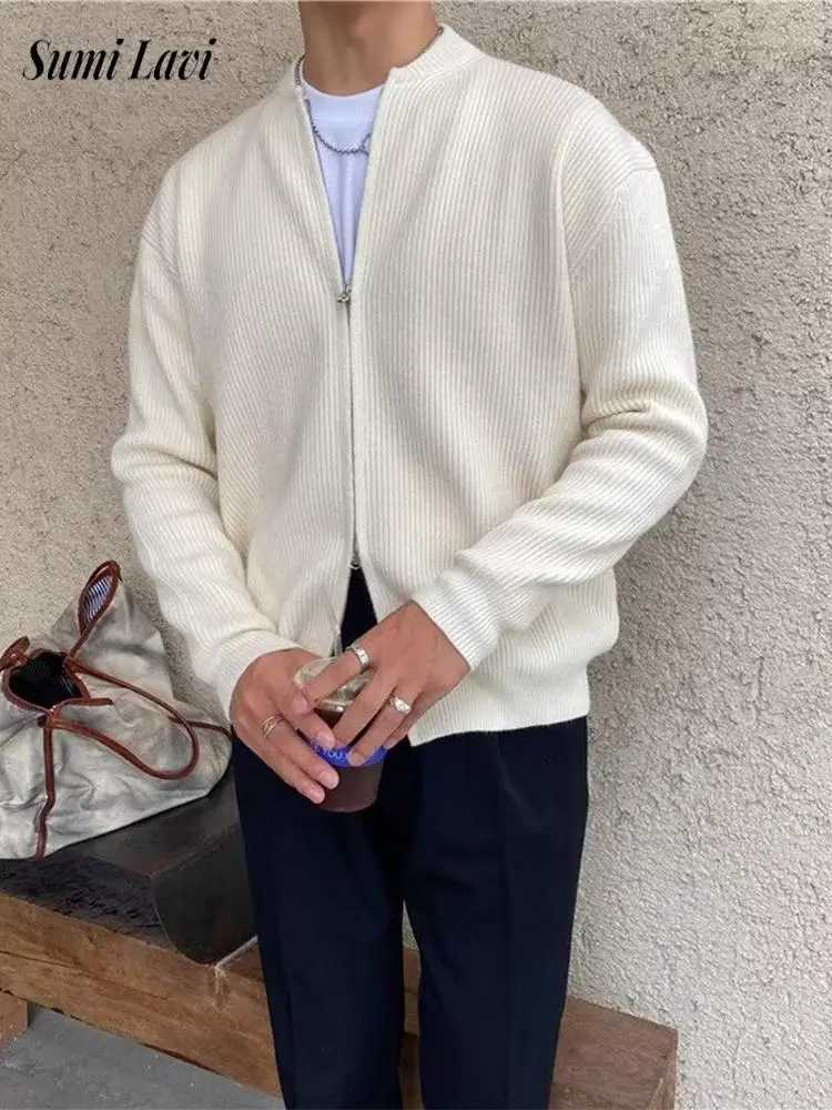 Fashionable Mens Slim Knitting Jackets 2025 Autumn New Casual Solid Color Knit Coats Men Vintage O Neck Zip-Up Knitted Cardigan XJ250805