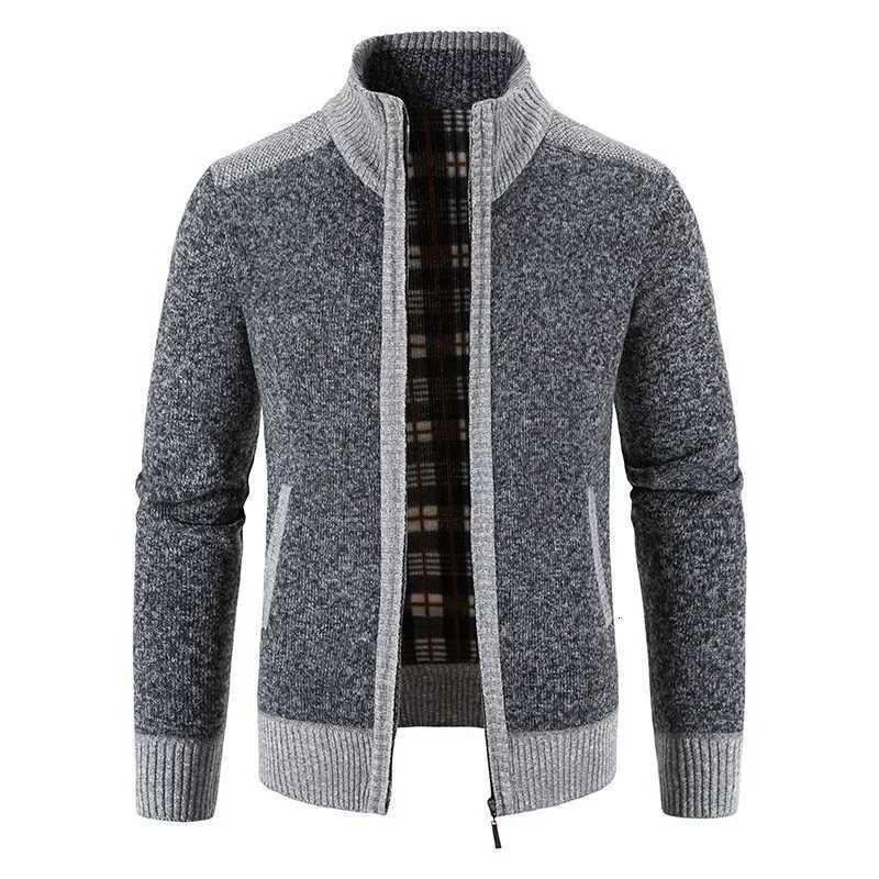 Thickened Autumn Winter Mens Knitted Sweater Cardigan Stand Collar Patchwork Korean Style Casual Winter Outerwear Coat XJ250805