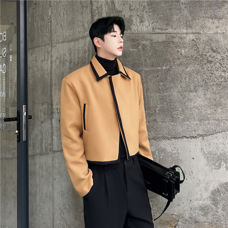 Mens Jacket Single Button Contrast Color Edge Casual Loose Male Short Top Autumn Korean Fashion Trend 9A7382 241011