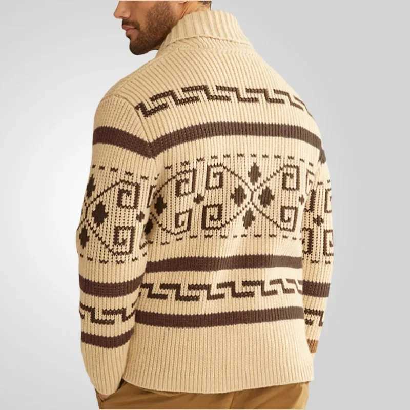Mens Cardigan Knitted Sweaters Zipper Coat Full Sleeve Turn Down Collar Print Thick Slim Fit Coats Open Stitch Autumn Winter XJ250805
