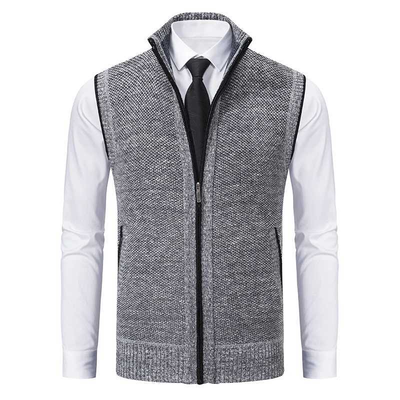 Mens Clothes Sleeveless Jacket Knit Vest Cardigan Full Zip Spring Autumn Brown Casual Sports Coat Homme Sweater Vests XJ250805