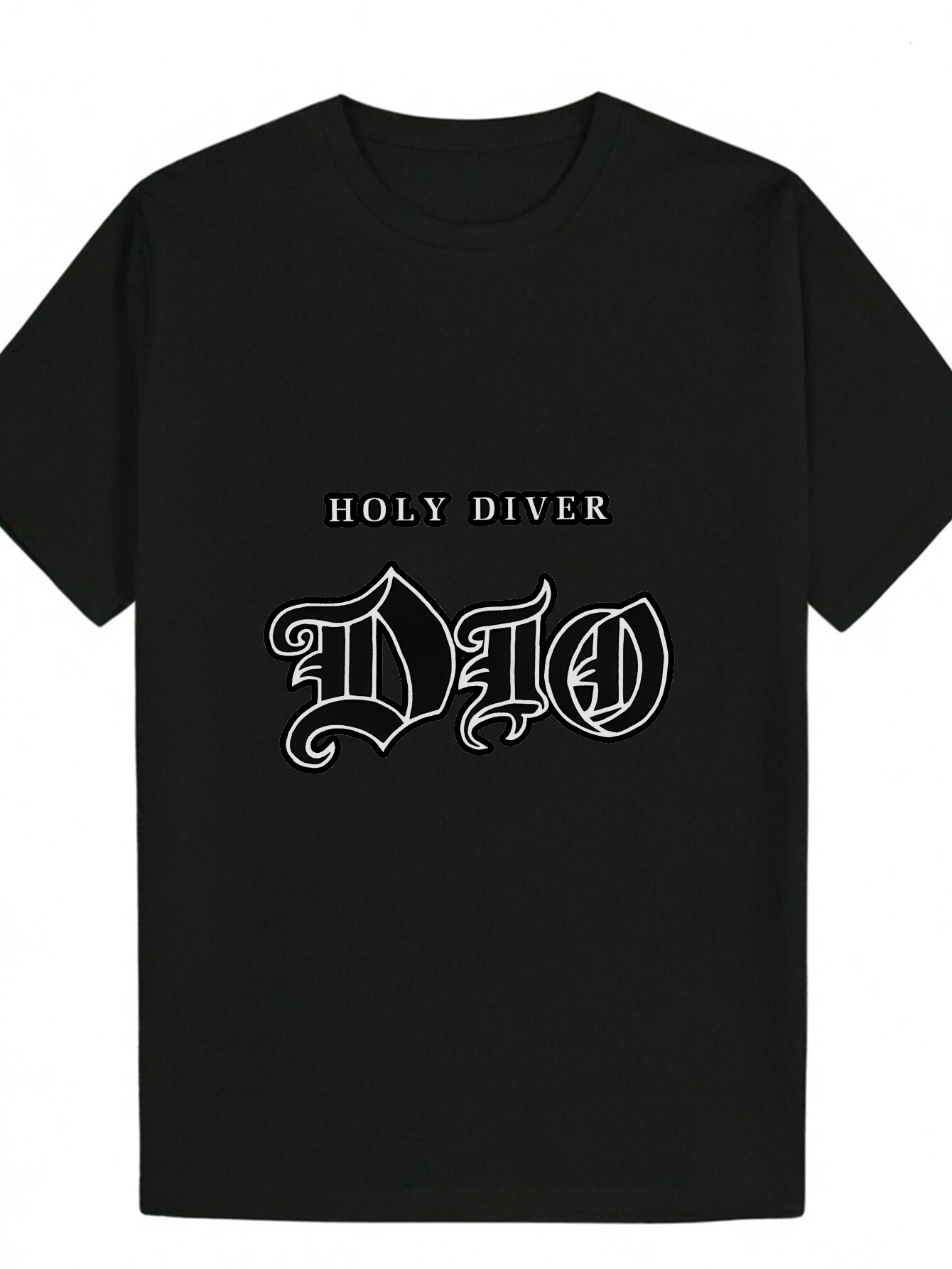 Men's Summer Short Sleeve T-Shirt - Black with White Gothic Letter Print, Breathable Polyester Round Neck T-Shirt, Machine Washable, Suitable for