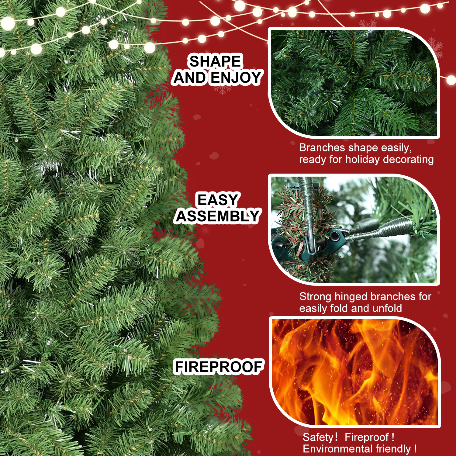 Green 6-9-Ft Luxury Flame-Retardant PVC Christmas Tree, Easy Plug System, Premium Stand & Storage Bag for Indoor Holiday Decorating