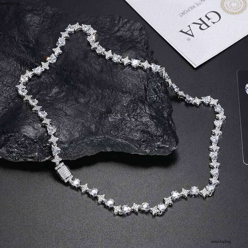 Heart Moissanite VVS1 Sier For Women Iced Out Chain Link Necklace Unisex Fine Hip Hop Jewelry