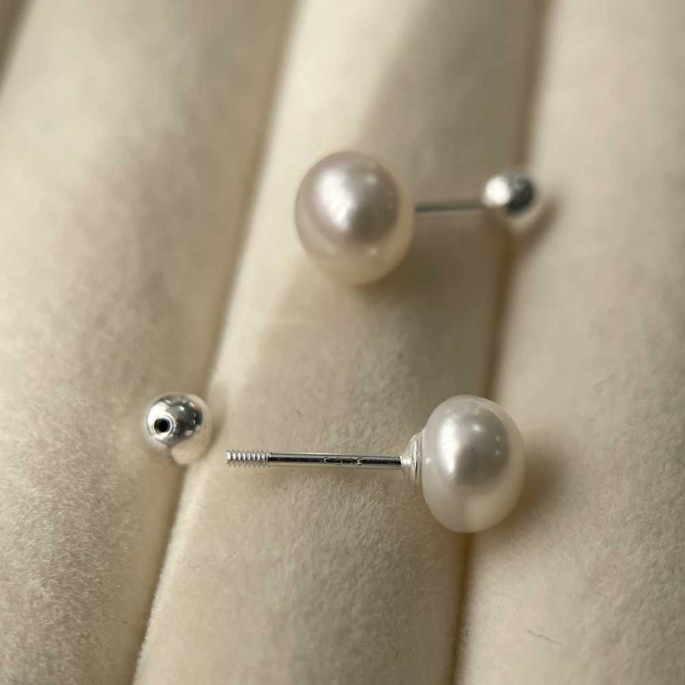 925 Sterling Silver Bread-type Natural Freshwater Pearl Screw Back Stud Earrings for Women Girls Piercing Jewelry Y250804