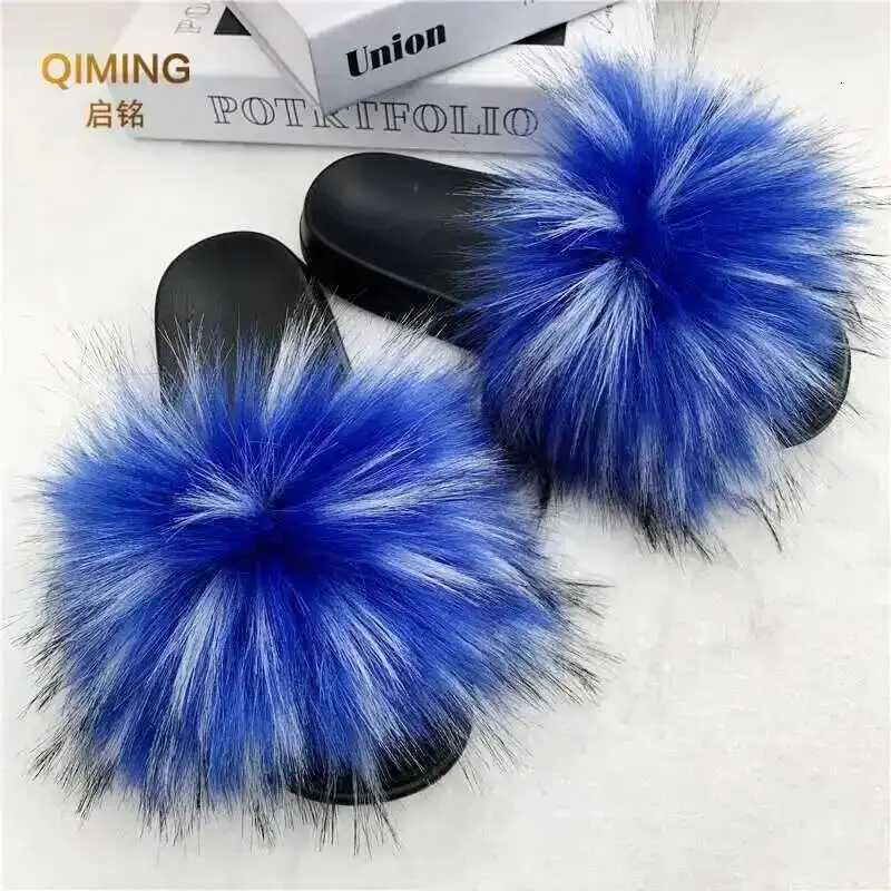 Summer Faux Fur Slippers For Women Indoor Plush Fluffy Slides Casual House Shoes Luxury Female Furry Flip Flops Flats Sandals W250805