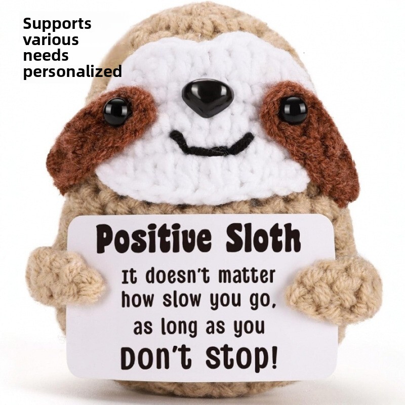 New Knitted Sloth Potato Positive Energy Card Handmade Crochet Animal Emotion Gift