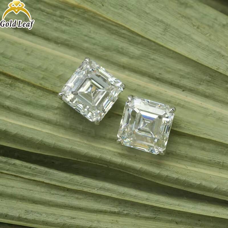 Goldleaf 10K Gold HPHT CVD Lab Grown Diamond Earring 5CT Asscher Lab Diamond Jewelry Earrings Women Men Push Screw Stud Earrings