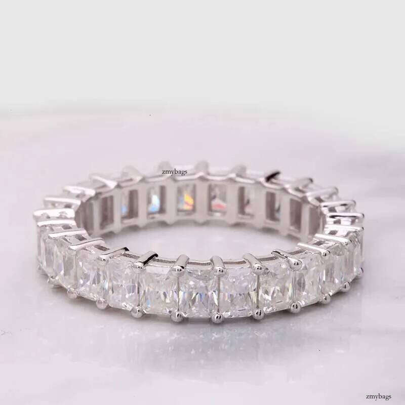 AEAW Solid 14K White Gold D Color Radiant cut 0.3ct Each Moissanite Engagement Ring Full Dia band For Women