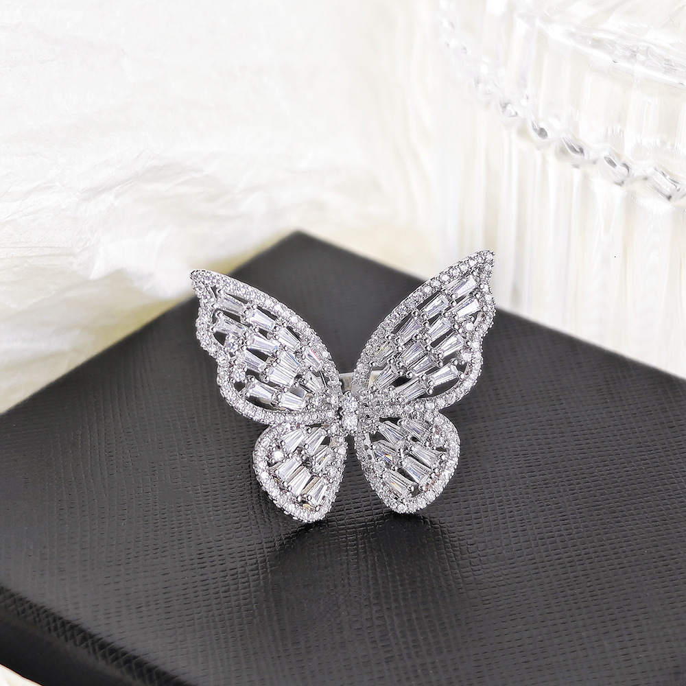 Gothic Hollow Butterfly Ring Exaggerated Metal Hand Chain Ring for Women