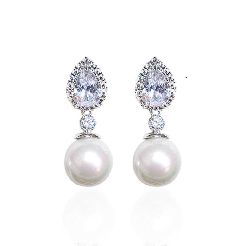 8 Fashion Luxury Bride Wedding Earrings Modern Design Pear Cubic Zirconia with Imitation Pearl Earrings for Women Jewelry Y250804