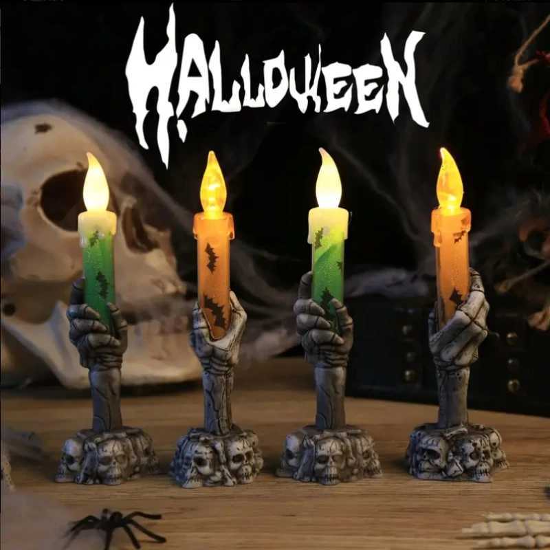 1-3PCS LED Skull Hand Candle Light Battery Operated Flame Effect Halloween Gothic Decoration for Haunted House Table Hanging Decor XJ250804