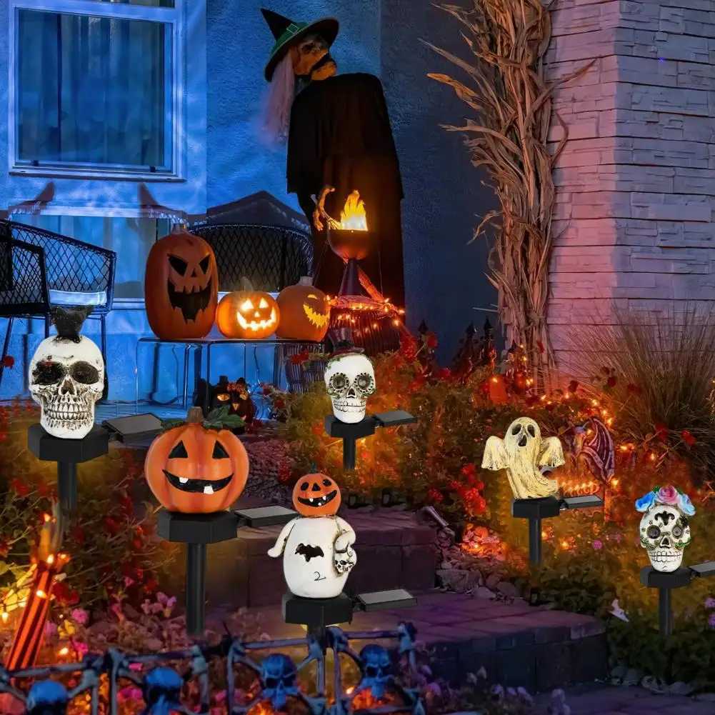 Autumn Patio Display Lights Halloween Solar Pumpkin Skull Pathway Lights for Outdoor Yard Decoration Waterproof Jack-o-lantern XJ250804