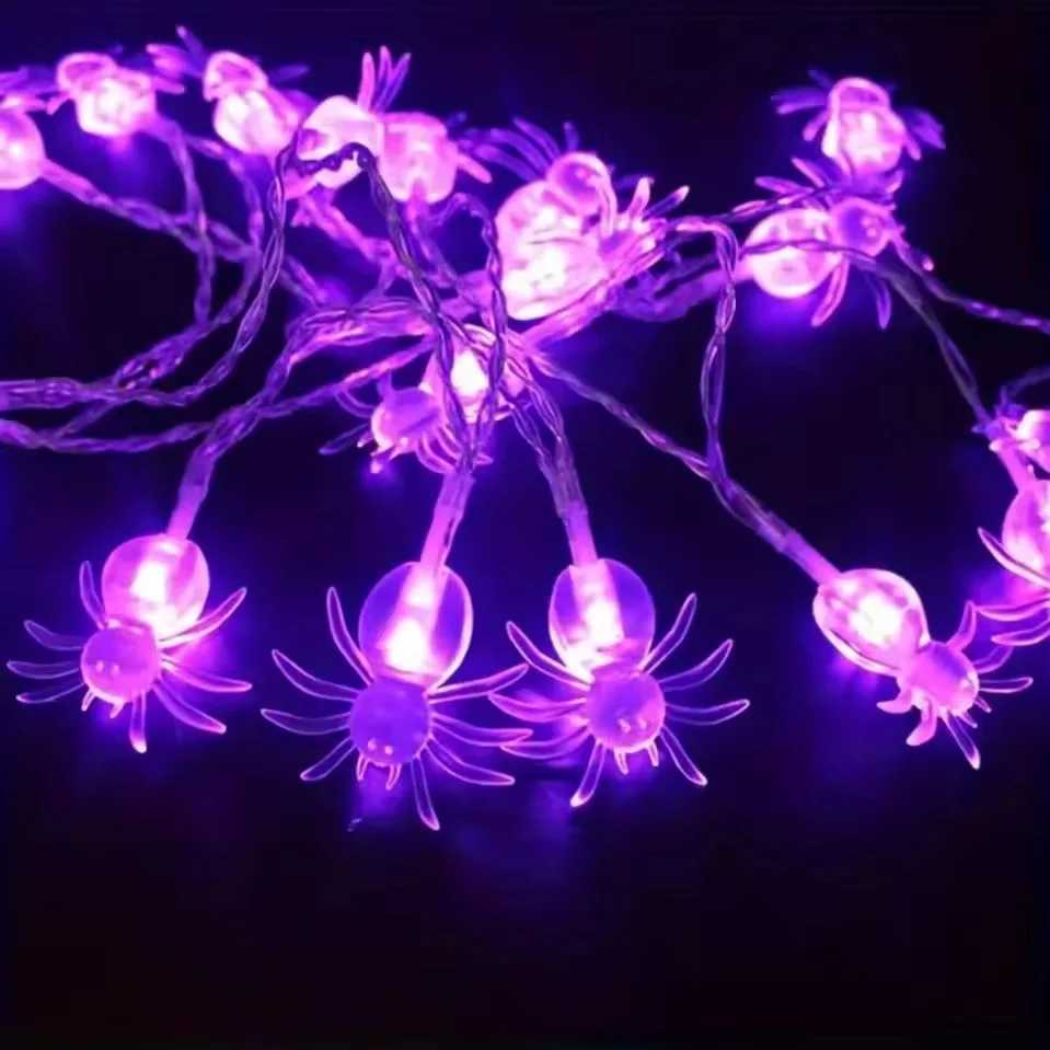 1PC Halloween Purple Spider LED Lights Battery Powered Hanging Lamp Horror Decoration Lights for Party Haunted House XJ250804